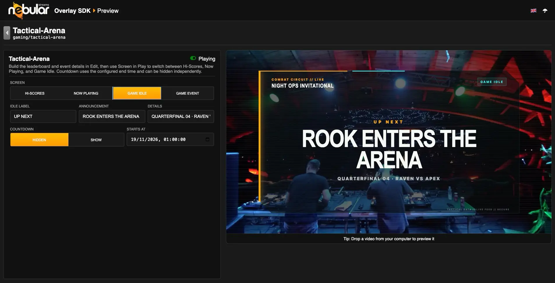Nebular Overlay Studio controlling a live video overlay