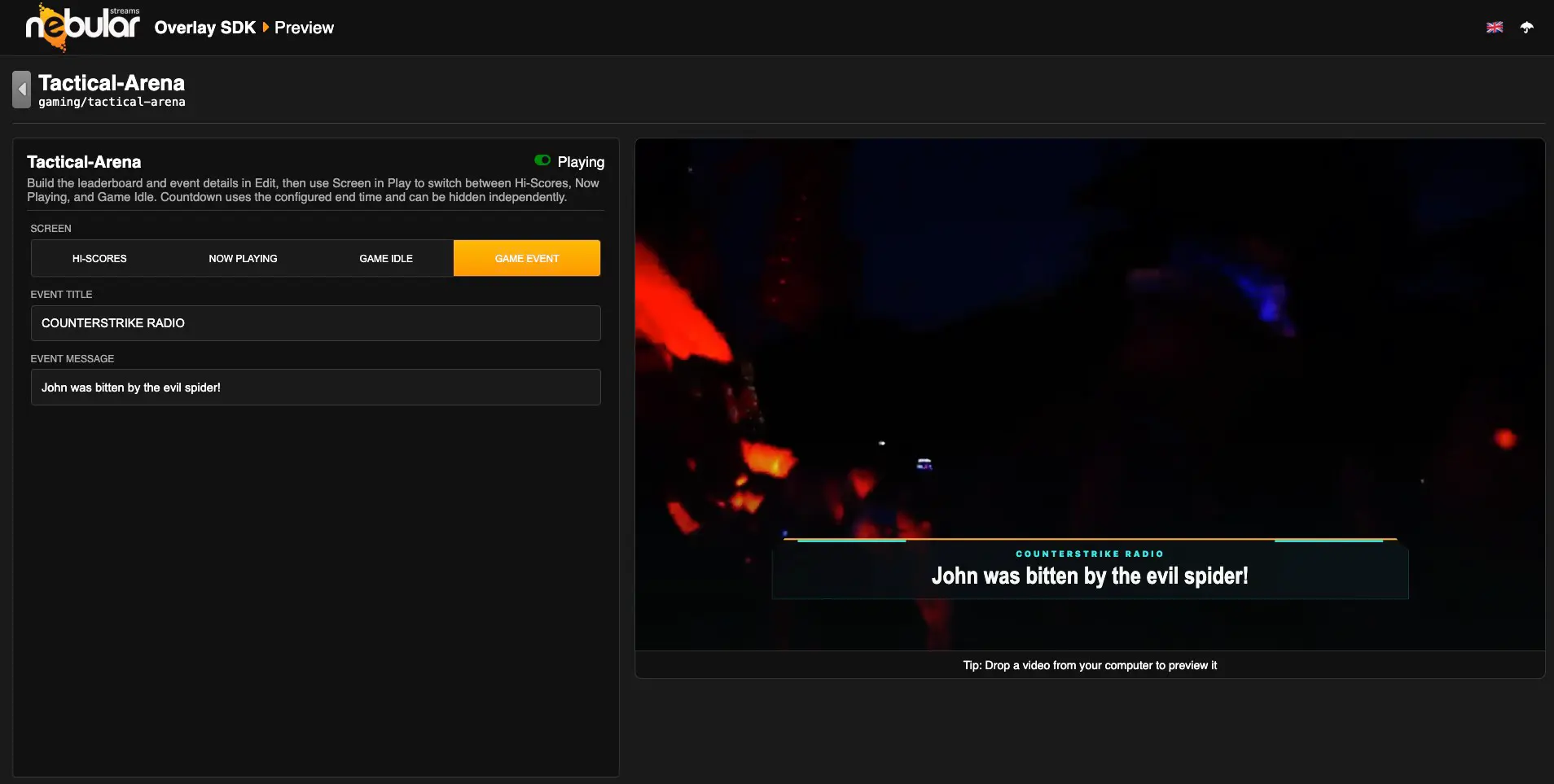 Nebular Overlay Studio controlling a live video overlay