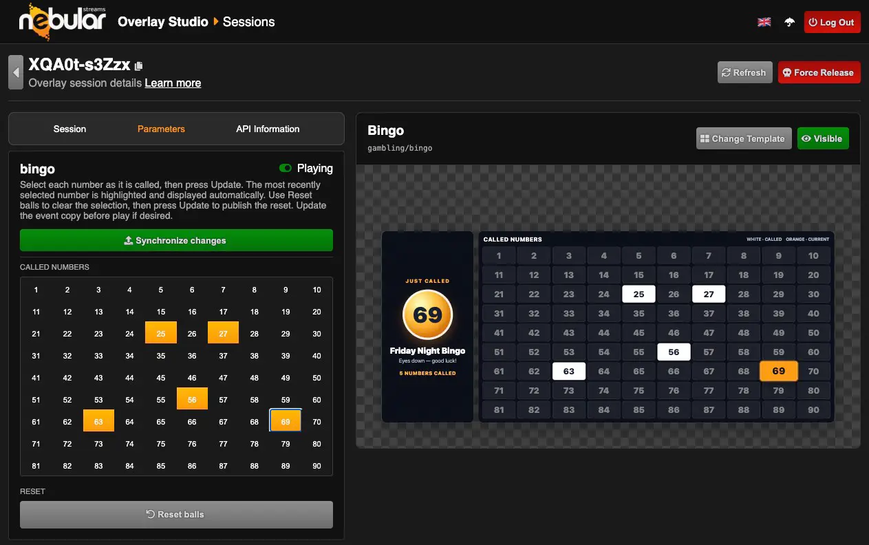 Nebular Overlay Studio controlling a live video overlay