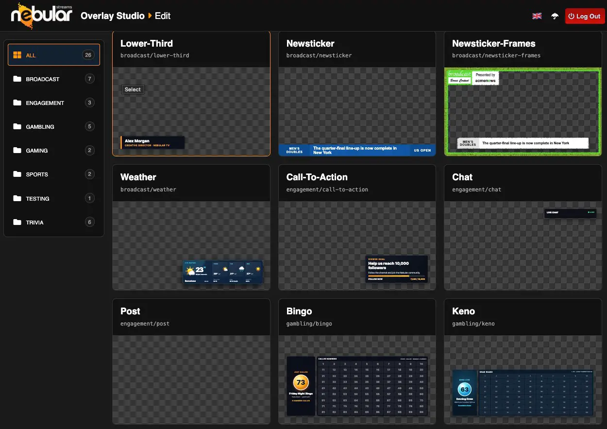 Nebular Overlay Studio controlling a live video overlay