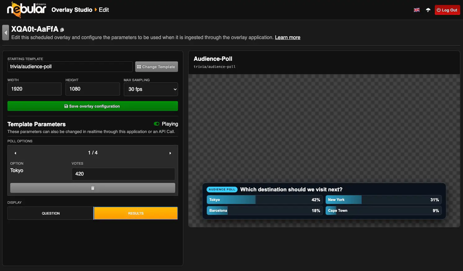 Nebular Overlay Studio controlling a live video overlay