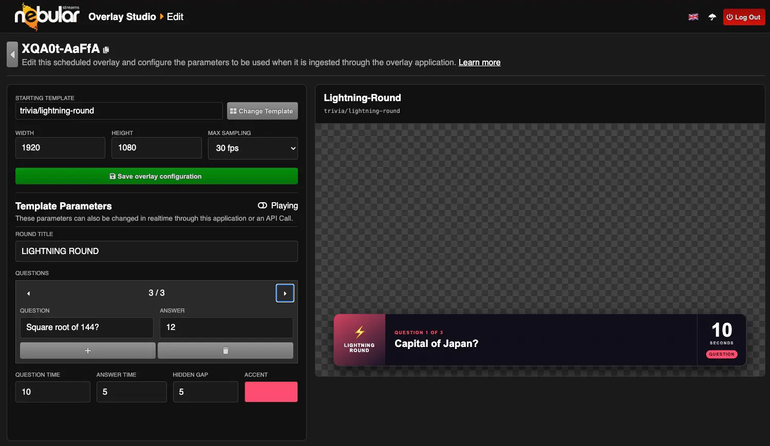 Nebular Overlay Studio controlling a live video overlay
